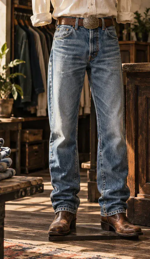 Editorial example: faded straight-leg jeans styled on a mannequin. Not a current lot.